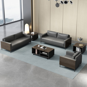 Conjunto de Sofás de Oficina con Reposabrazos de Madera, Cuero PU, Estructura de Madera Sólida, Duradero, Uso Comercial, Muebles para Recepción y Salas de Reuniones - Product Image 1