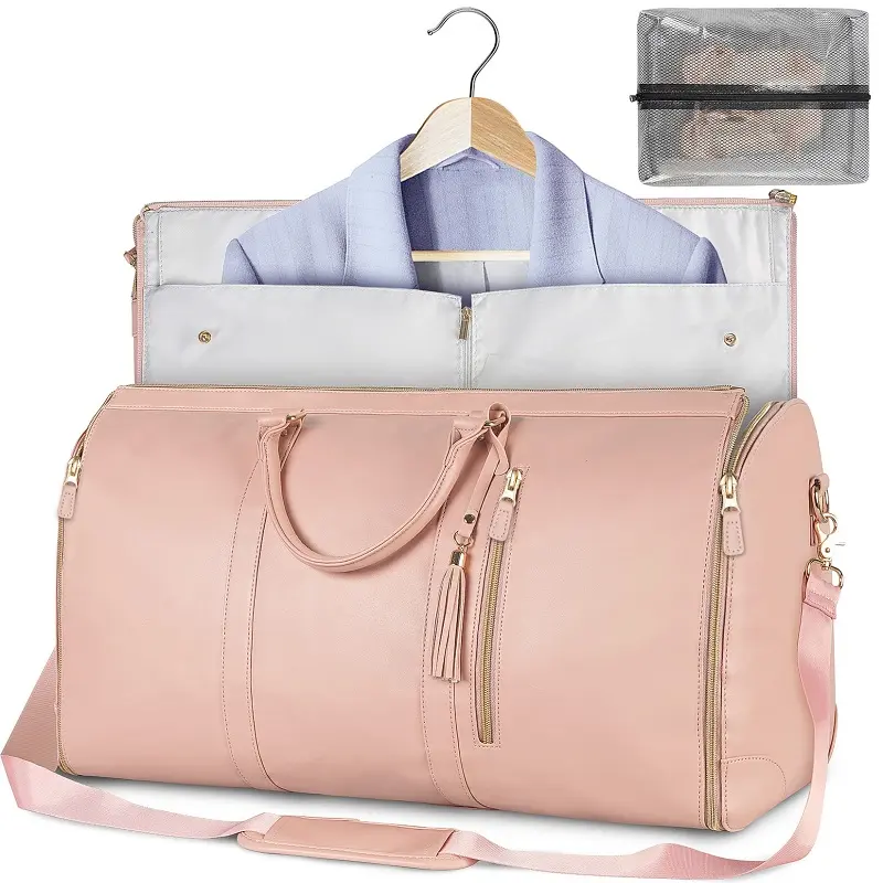 Venta al por mayor de fábrica impermeable PU cuero de lujo traje de viaje bolsa de lona convertible personalizado llevar bolsa de ropa