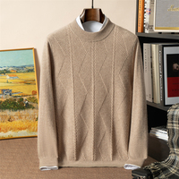 Pull en cachemire 100% pour homme, col montant, motif géométrique en relief, tricot épais, couleur unie, style gentleman, business, urbain, quotidien
