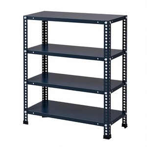 Étagère de rangement métallique à quatre niveaux, style industriel, réglable en hauteur, bleue, sur pied, pour l'organisation des articles divers dans le salon - Product Image 6