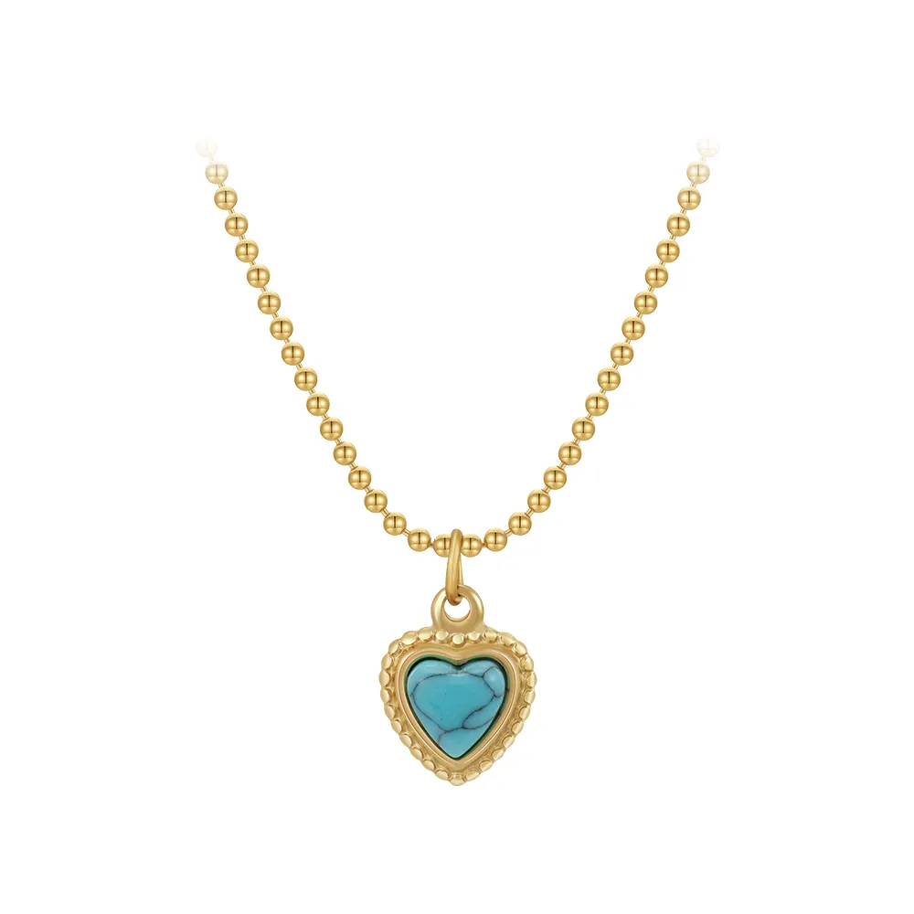 Perhiasan baja tahan karat berlapis emas 18K terbaru rantai manik-manik batu alam liontin hati untuk Aksesori wanita kalung P233423