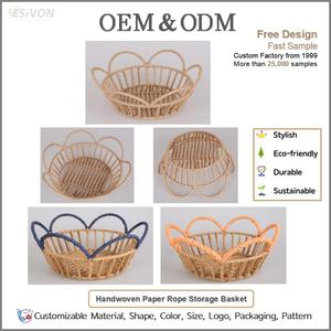 <span class=keywords><strong>Cesta</strong></span> Redonda de Cuerda de Papel Tejida a Mano con Borde Festoneado y Diseño Floral para Almacenamiento de Frutas, Pan y Bocadillos, Decoración de Mesa para Bodas y Fiestas - Product Image 2