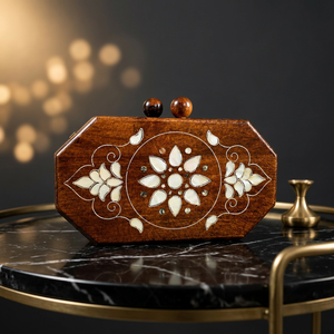 Handmade Wooden Decorative <b>Box</b> with Floral Inlay Design Traditional Home Decor Tabletop <b>Storage</b> for Living Room - Product Image 1
