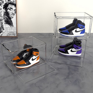 Clear transparent PET shoe box new sneaker container box wholesale magnetic door stackable giant jordan acrylic shoe box