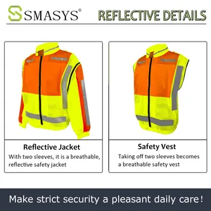 Veste <span class=keywords><strong>de</strong></span> sécurité haute visibilité SMASYS, classe 2 ANSI, 2 en 1, manches amovibles, respirante, tissu en maille 100% polyester - Product Image 2