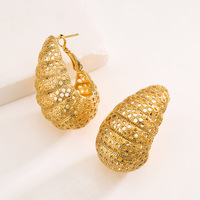 Boucles d'oreilles créoles en filigrane bohème, plaquées or délicat, bijoux de mode pour filles, boucles d'oreilles créoles larges et ajourées de luxe