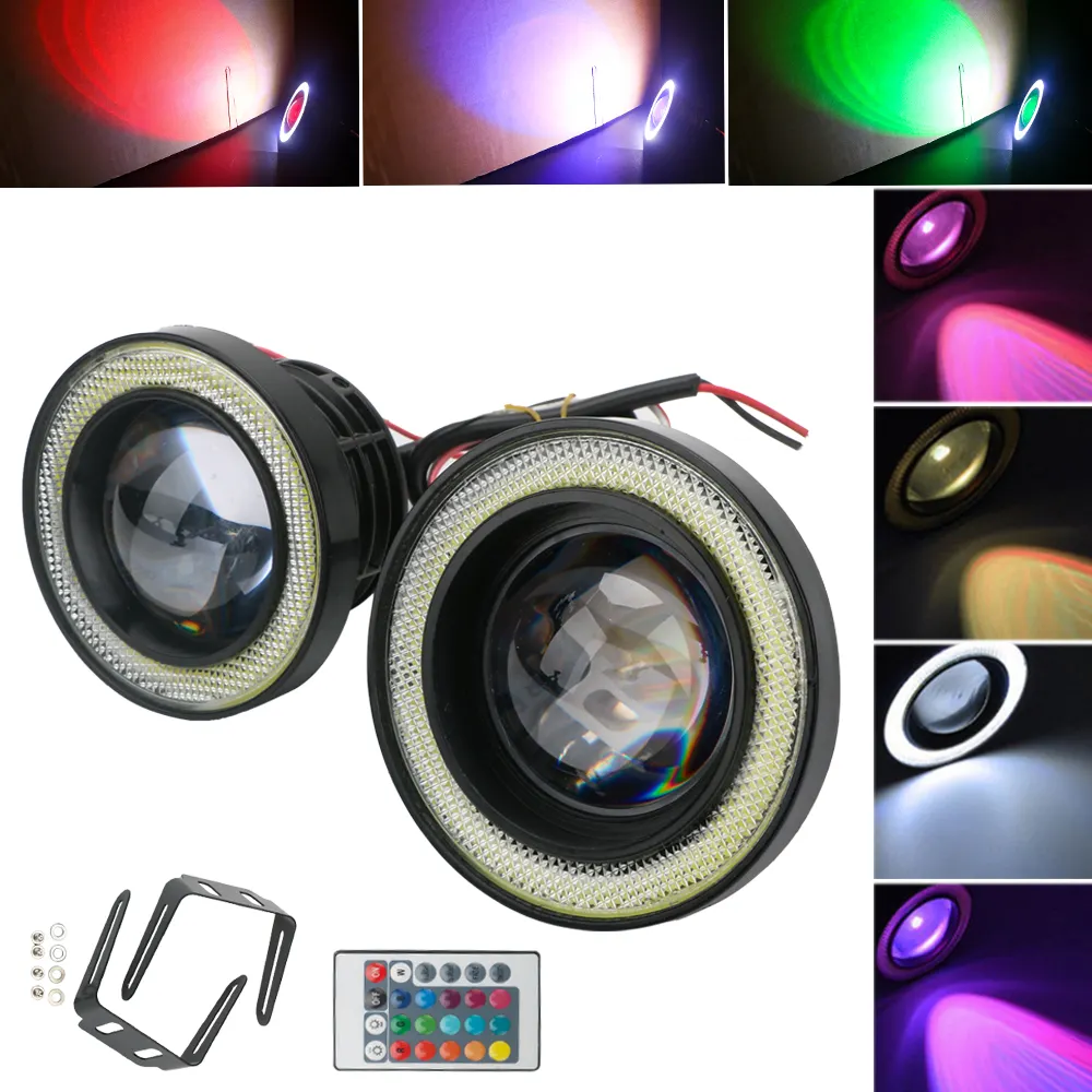 Puerxin Auto Decoraties Foglight Angel Eye Cob Projector Leds Ring Lamp 3.0/3.5 Rgb Rijden Bollen 12V Led angel Eyes Mistlampen