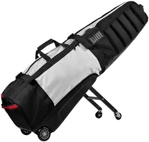 सटीक फ़ंक्शन प्रकार 4 व्हील टिकाऊ गोल्फ यात्रा बैग रिट्रेटेबल धातु समर्थन पहियों कस्टम कवर के साथ - Product Image 3