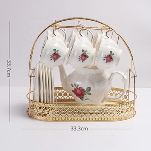 Service à thé et tasses en porcelaine à motifs de roses européennes à bas prix - Product Image 2