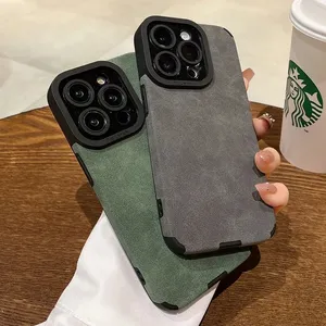 Casing ponsel kulit PU mewah laris 2024 untuk iPhone 15 14 Plus 13 12 11 Pro Max 7 8 Plus pelindung lensa penutup tahan guncangan kulit domba