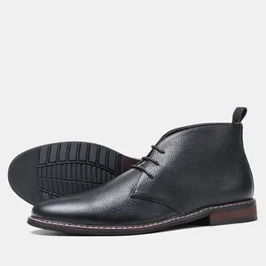 Botas de couro genuíno preto, botas chukka de negócios para homens