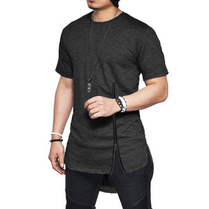 <strong>Longline</strong> Crewneck Blank Side Zipper <strong>T</strong> <strong>Shirt</strong> Curved Hem Hip Hop Mens <strong>T</strong> <strong>Shirt</strong> - Product Image 3