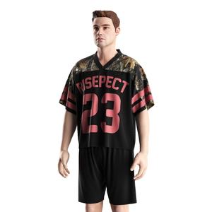 เสื้อยืดสไตล์เรโทรทรงโอเวอร์ไซส์สำหรับผู้ชาย แบบครอปตาข่ายทรงบ็อกซี่ ฟิตแบบเสื้อเจอร์ซีย์อเมริกันฟุตบอล - Product Image 2