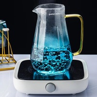 Carafe en verre coloré résistant à la chaleur avec couvercle en acier inoxydable, vente en gros