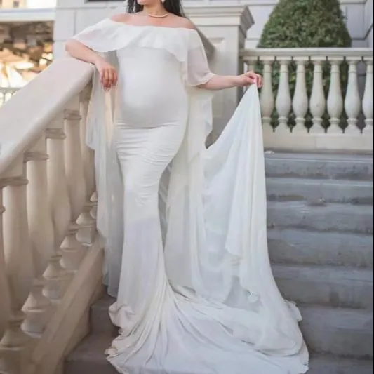 Maternity dress with cloak Womens Off shoulder wedding Fittd Gown Maxi Photography Dress