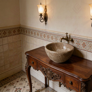 Lavabo en marbre Emperador moderne sur mesure, en <span class=keywords><strong>pierre</strong></span> naturelle, pour salle de bain, hôtel, chambre à coucher - Product Image 6