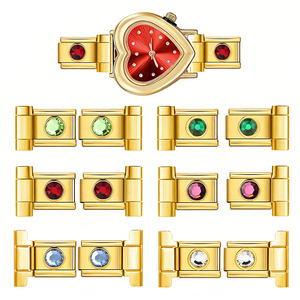 Gold Plated Stainless Steel Watch Band Modular <b>Bracelet</b> <b>Adjustable</b> With Colored Zircon Links For Women Spring 2026 - Product Image 5
