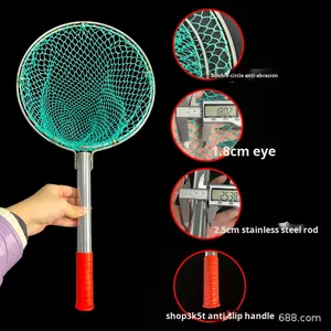 Nouvelle épuisette double cercle en acier inoxydable, ensemble complet d'extérieur, tête de filet anti-usure faite à la main, pour la pêche et la capture de crevettes, 1,8 cm - Product Image 2