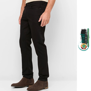 Jean en denim de coton noir pour homme, coupe droite, slim, taille mi-haute, décontracté, pour l'automne et le quotidien - Product Image 3