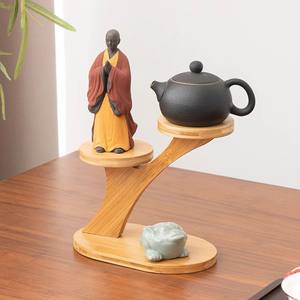 Nanzhu petit support antique en bois massif pour service à thé ornements stockage multicouche mur et présentoir pour la décoration du salon - Product Image 3