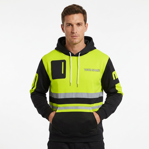 Sweat à capuche ODM haute visibilité réfléchissant pour homme, coloris noir et jaune, en polaire, pour l'automne, vêtement de travail, impression de nom personnalisée - Product Image 3