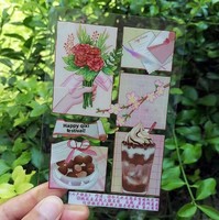 Stiker Bentuk Potongan Presisi Holografik PVC Laser Transparan Ganda Warna-warni untuk Planner, Model 02, Perekat Sendiri, Cocok untuk Hadiah
