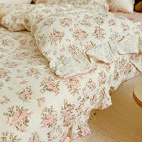 Ensemble de housse de couette en coton 3 pièces, motif floral, style campagnard, avec volants romantiques, housse de couette à volants