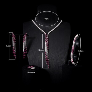 00109 Conjunto de Collar de Novia con Borlas Vimineas Elegantes y de Lujo para Mujer, con Rubíes y Circonitas, Conjuntos de Joyería de Boda, Accesorios para Novias - Product Image 6