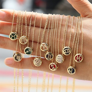 Collar <span class=keywords><strong>de</strong></span> cadena para clavícula con <span class=keywords><strong>signo</strong></span> del zodíaco hueco <span class=keywords><strong>de</strong></span> doble cara, chapado en oro <span class=keywords><strong>de</strong></span> 18k, con circonita colorida <span class=keywords><strong>de</strong></span> 12 meses, ¡Gran oferta! - Product Image 1