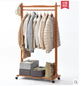 Multifunctional Folding Clothes hanger Coat Stand Clothes Drying Rack Wooden Hangers Storage Racks With pulley