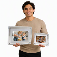 Cadre d'affichage numérique en acrylique personnalisable de 5/7/10 pouces avec assistant vocal IA, lecteur vidéo IPS portable 4 Go de mémoire et batterie intégrée
