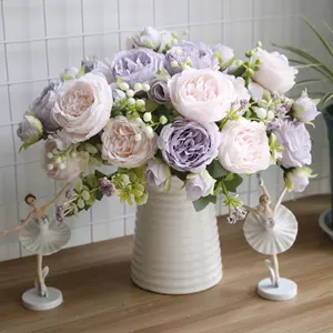 Artificial Flower Vase for Home Decoration Accessories Wedding Scrapbook Peony Candy Box Arrangement Christmas Silk Rose Bouquet