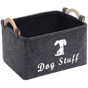 collapsible dog toy felt storage basket with wooden handle pet toy felt box storage contsiner