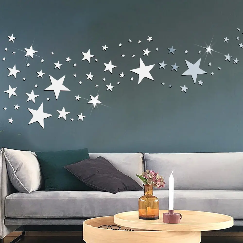 Acrylic Home Decor Stars Wall Decal Nursery Baby Bedroom Mural DIY Acrylic 3D Mirror Stars Wall Sticker For Kids Rooms Ceiling
