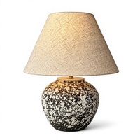 Lampe de table en céramique moderne avec abat-jour en tissu, lampe sur pied LED avec cordon, lumière chaude pour chambre à coucher, salon, hôtel