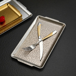 Stainless Steel Rectangular Serving <b>Tray</b> With Hammered Pattern For Korean <b>BBQ</b> Snack Vegetable Hot Pot Use - Product Image 1
