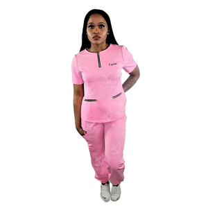 Divisa Rosa Shocking per Estetista, Set di Uniformi Elasticizzate in Spandex per <span class=keywords><strong>Infermiere</strong></span>, Completo Jogger per Personale Sanitario - Product Image 2