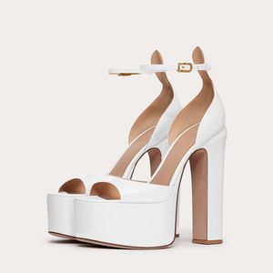 Sandales sur mesure - Plateforme à bout ouvert, talons hauts épais, chaussures sexy couleur nude pour femmes - Product Image 2