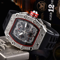 2026 nouvelle montre à Quartz incrustée de diamants à tête de fantôme de coupe américaine européenne pour hommes à la mode en forme de baril charme de montre à Six broches