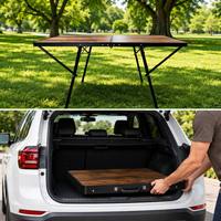 Nouvelle table de camping pliable en aluminium au design moderne, table de pique-nique portable à effet bois, table pliante à hauteur réglable pour les entreprises