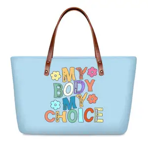 Lady Shoulder Bag Colorful My Body My Choice Letters Blue Flowers Print Custom Trending Women Handbag for Women Luxury Wholesale