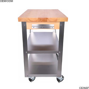 รถเข็นครัวเคลื่อนที่แบบสองชั้น สแตนเลส แข็งแรง ทนทาน ทันสมัย ใช้งานได้หลากหลาย พร้อมท็อปไม้จริง - Product Image 6