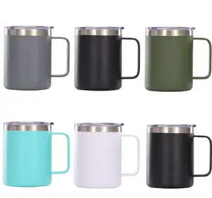 12OZ gobelet en acier inoxydable Double paroi tasses de voyage maison café isolé scellé tasse de bureau avec poignée et couvercle