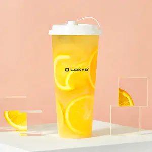 LOKYO Take Away Custom 500ml 700ml Clear Smoothie Juice Bubble Tea Pp Disposable Plastic Cup With Lids