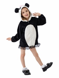 Disfraz de Panda <span class=keywords><strong>Kigurumi</strong></span> para Niños con Capucha, Cola y Orejas, Felpa Negra/Blanca y Dobladillo de Tul Negro, Vista Trasera - Product Image 2