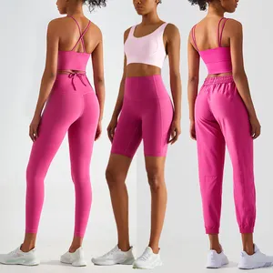 慧琳厂家高品质快速染色粉色女士运动瑜伽裤高腰健身健身女士打底裤