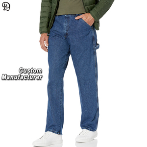 Özel erkekler's mavi Denim iş pantolon ağır düz bacak pantolon rahat marangoz kot inşaat için çok cepler ile - Product Image 1