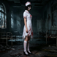 Costume d'infirmière sanglante d'horreur pour femmes, robe blanche déchirée, déguisement fantaisie de zombie pour Halloween