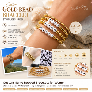 Conjunto de Pulseras de Cuentas de Acero Inoxidable Dorado con Letras <span class=keywords><strong>Aleph</strong></span>-Bet, Resistentes al Agua, Hipoalergénicas, Personalizables - Product Image 1