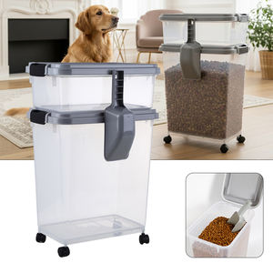 30 लीटर 10 लीटर कॉम्बो एयरटाइट बिल्ली कुत्ते पालतू भोजन भंडारण कंटेनर स्कूप और पहियों सेट के साथ - Product Image 1